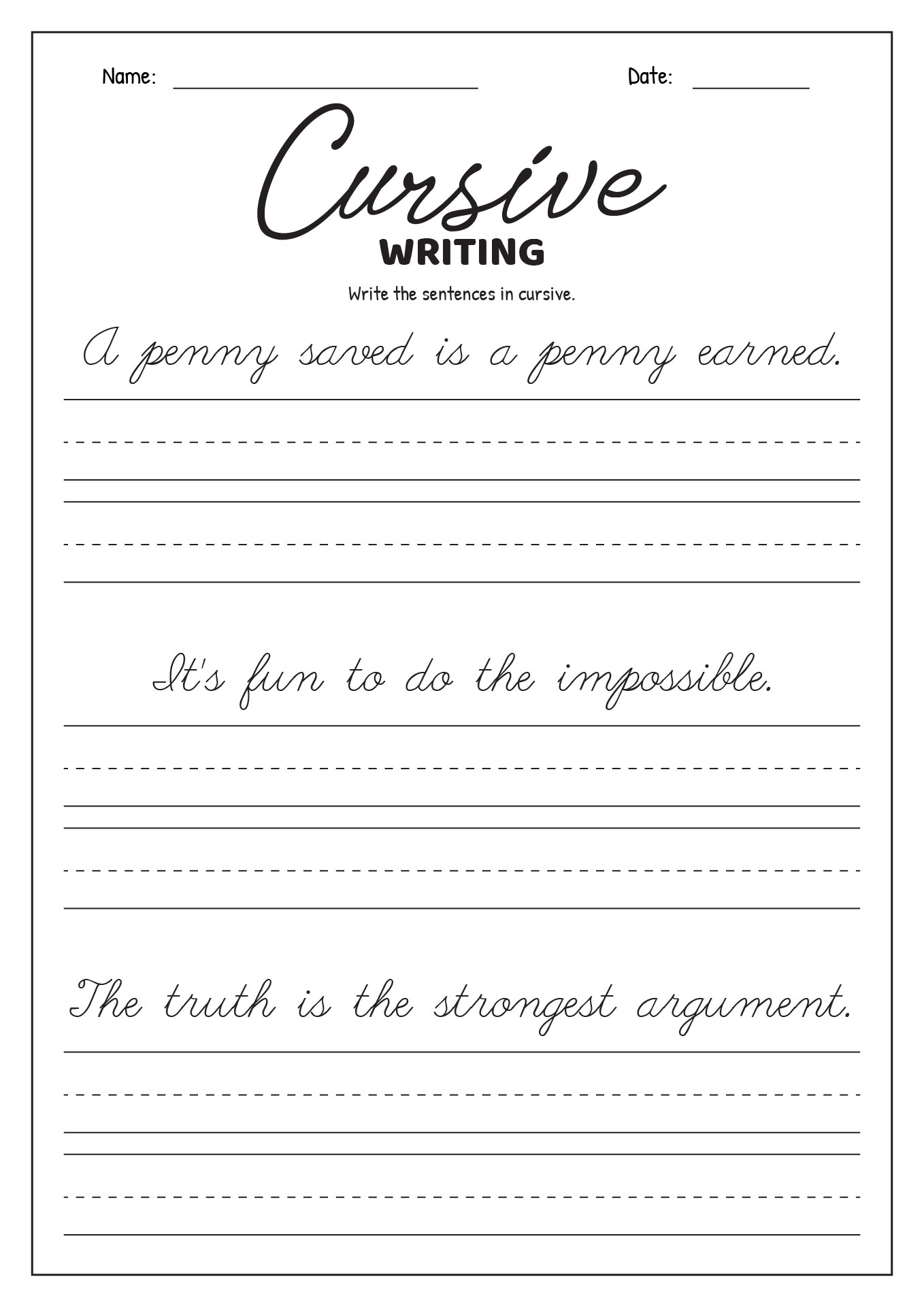 handwriting practice worksheet for 3rd grade