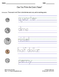 handwriting worksheet money