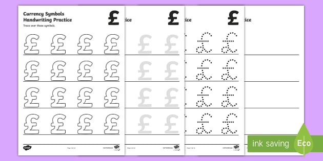 Currency Symbols Handwriting Practice Worksheet / Worksheet ...