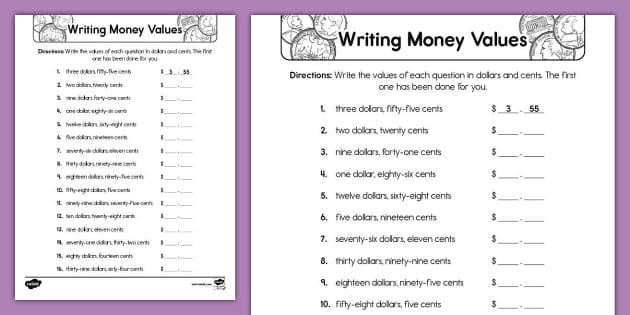 handwriting worksheet money