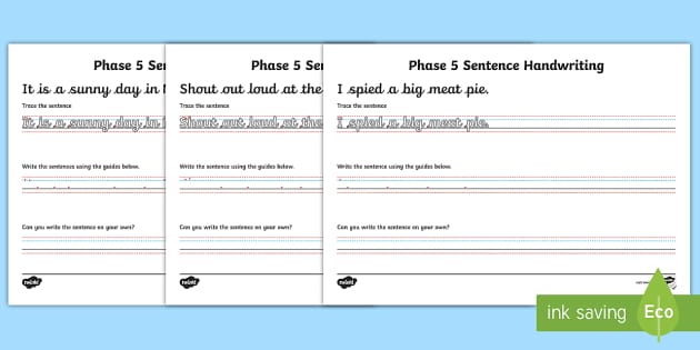 Handwriting Practise Sentence Sheets | Phase 5 Words