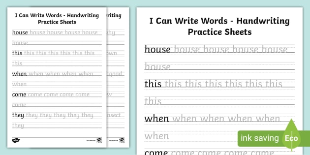 I Can Write Words - Handwriting Practice Sheets - Twinkl