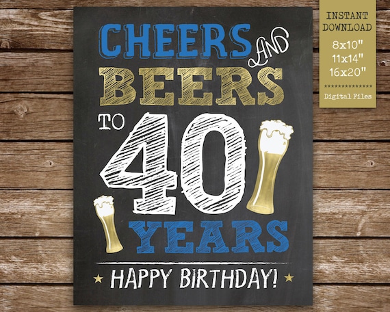 40th Birthday Sign, Cheers and Beers to 40 Years Printable Sign ...