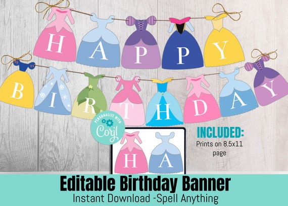 happy birthday banner printable disney princess