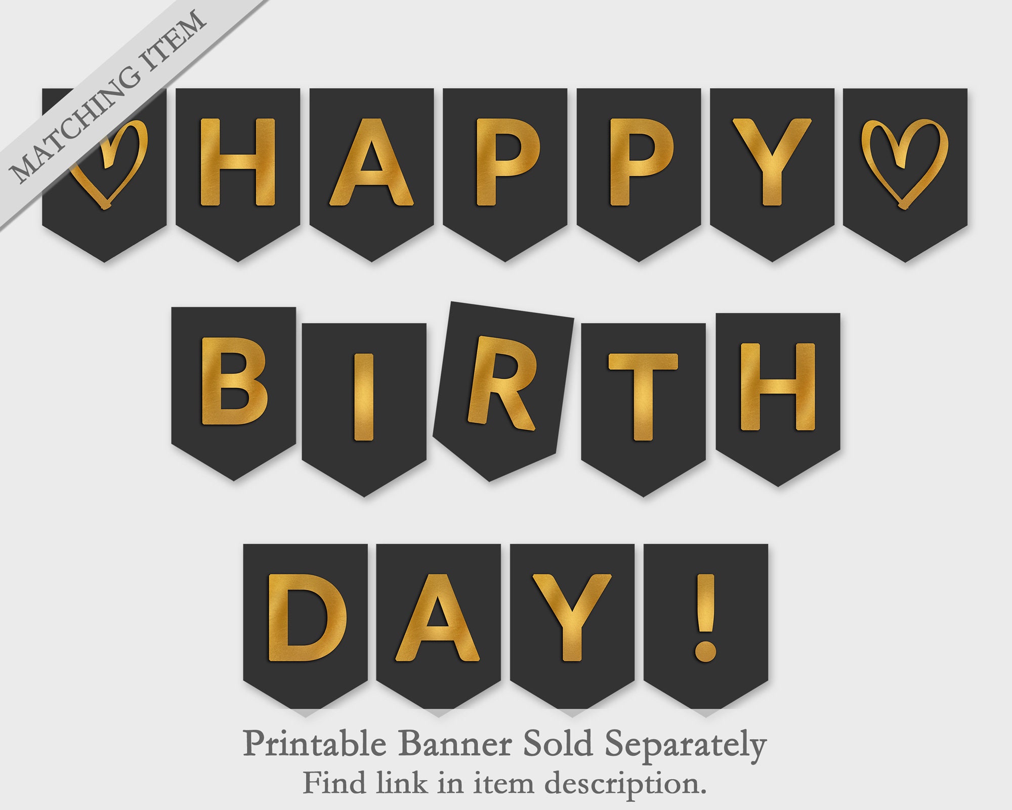 Happy Birthday Printable Banner / White &  Gold Foil Flags ...