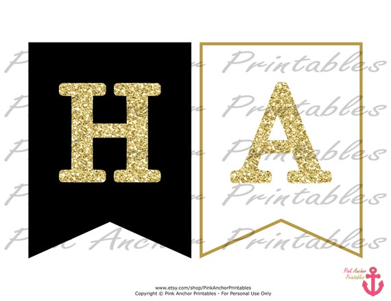 happy birthday banner printable gold