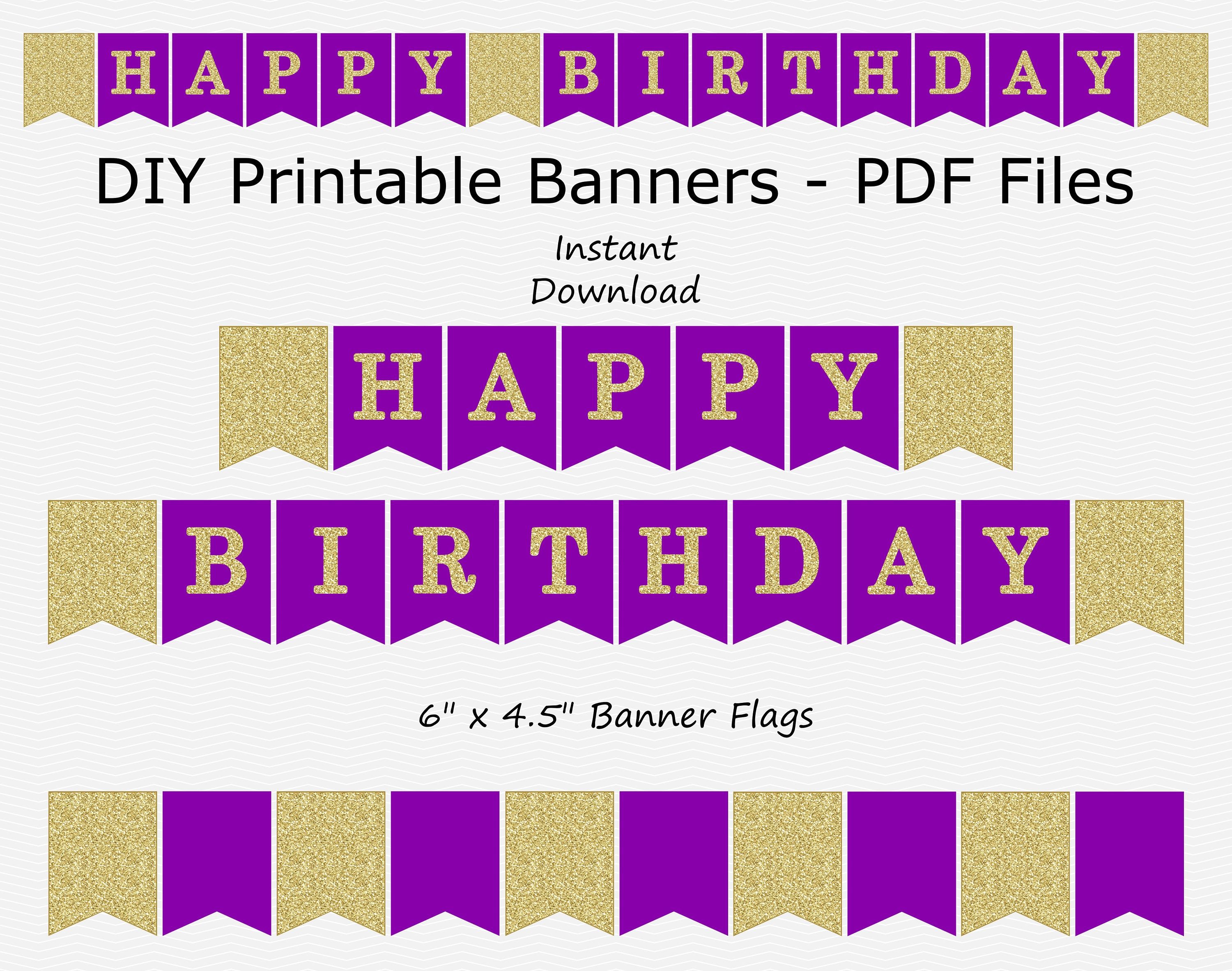 Happy Birthday Banner - Purple &  Gold Glitter - Girl Birthday ...
