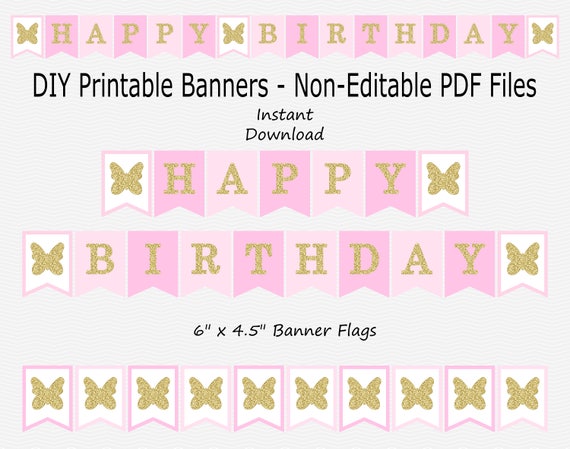 happy birthday banner printable gold
