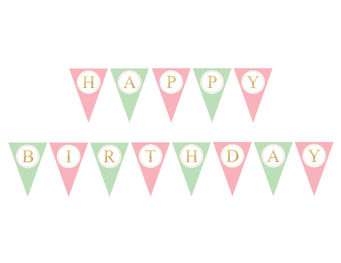 Printable Happy Birthday Pennant Banner - Gold Glitter Letters