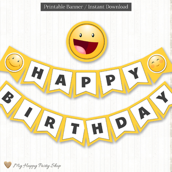 Happy Birthday Banner, Smiley Faces, Emoji, Classroom Bday Party ...