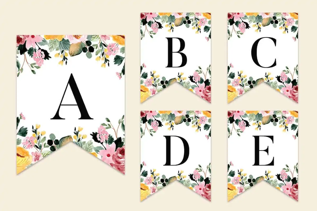 Pink &  Yellow Floral Letters Banner | Mrs. Merry