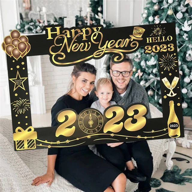 1Pcs 2023 Happy New Year Photo Booth Props Frame Celebration New Year Party  PhotoBooth Props Anniversary Merry Christmas Supplie