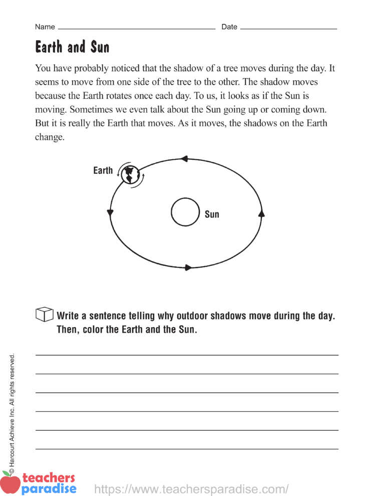 Earth and Sun Writing Worksheet by Harcourt Achieve Inc ...
