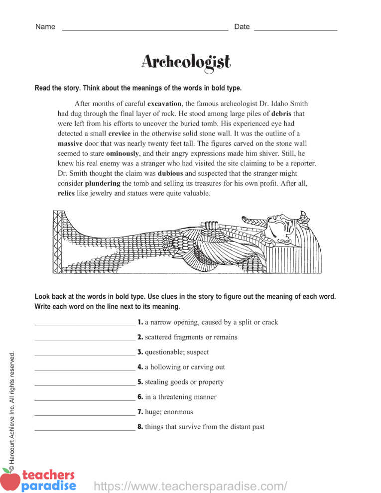 Archeologist Activity Worksheet by Harcourt Achieve Inc ...