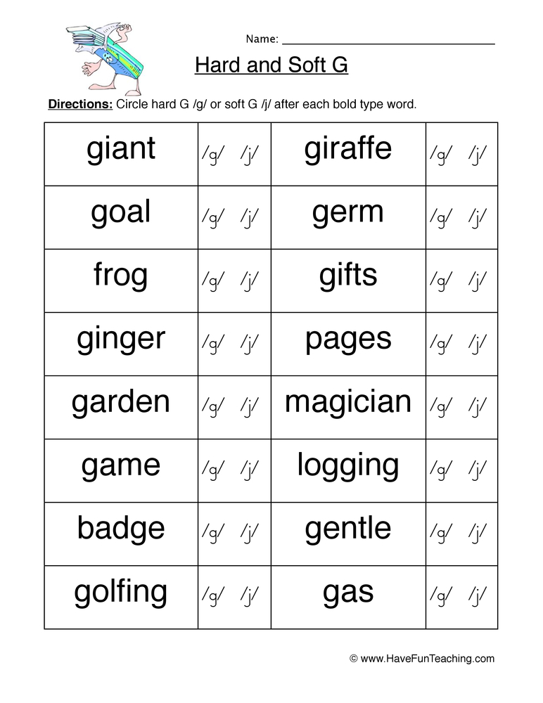 Circle Hard Soft G Words Worksheet  