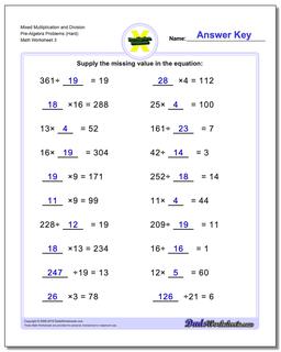 Multiplication and Division Pre-Algebra Worksheets