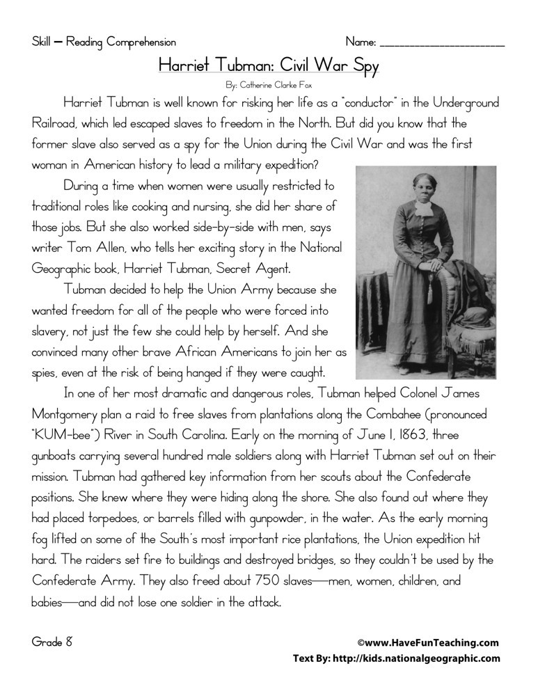 harriet tubman printable worksheet