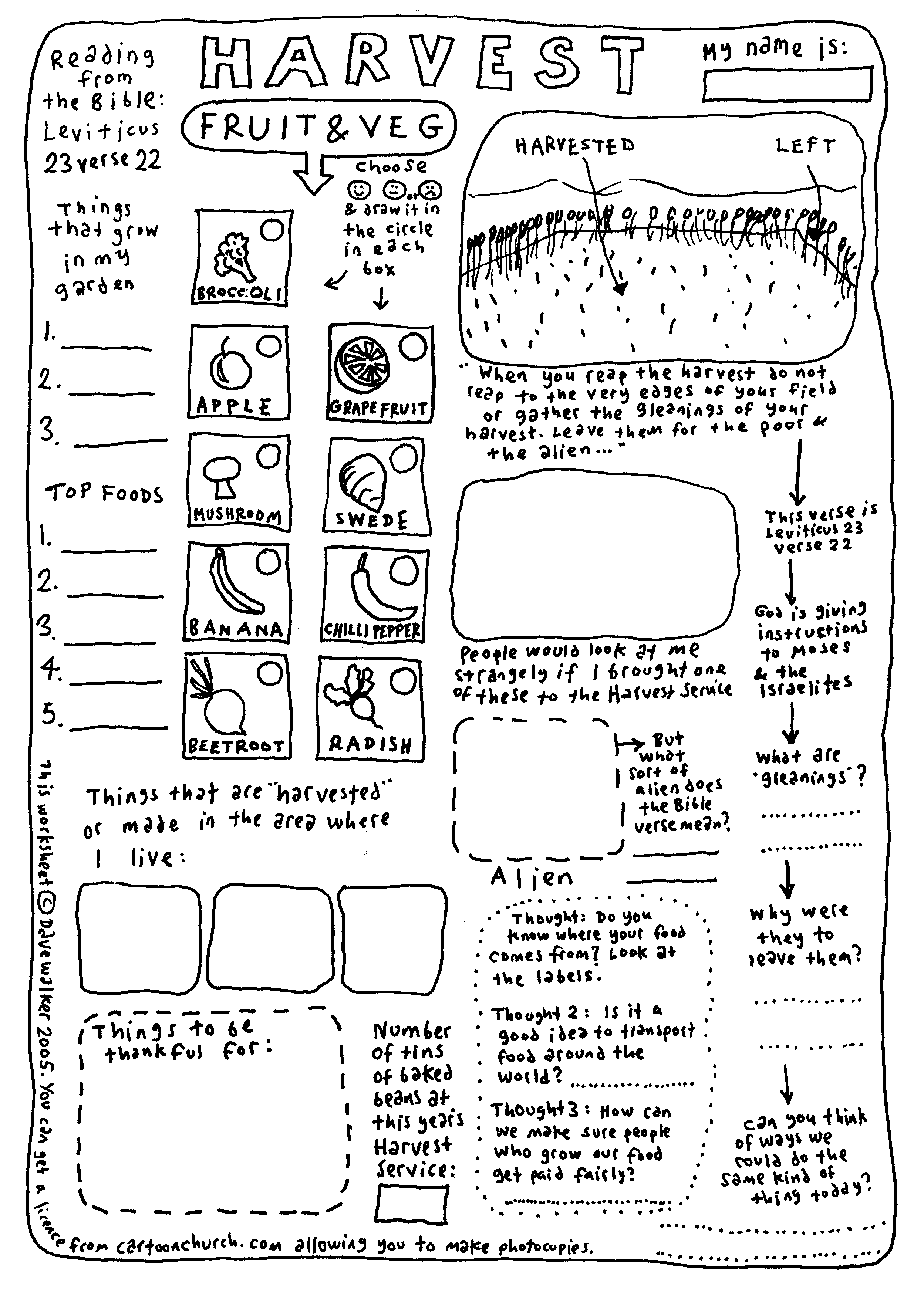 harvest worksheet