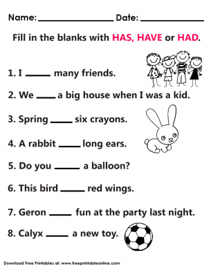 Has Have or Had Worksheet - Free Printable Online