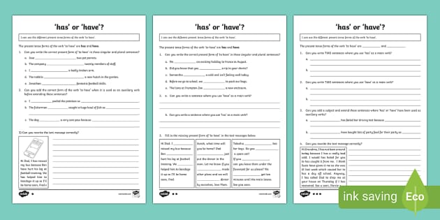 Have vs Has Worksheets | Differentiated Worksheets - Twinkl