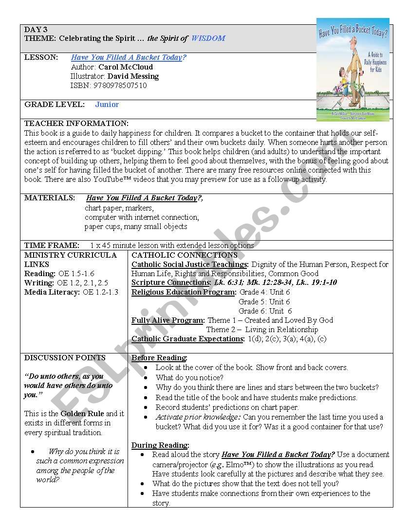 have you filled a bucket today worksheet