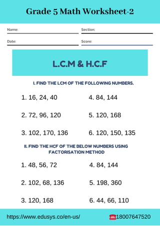 5th grade math worksheet free pdf printable | PDF