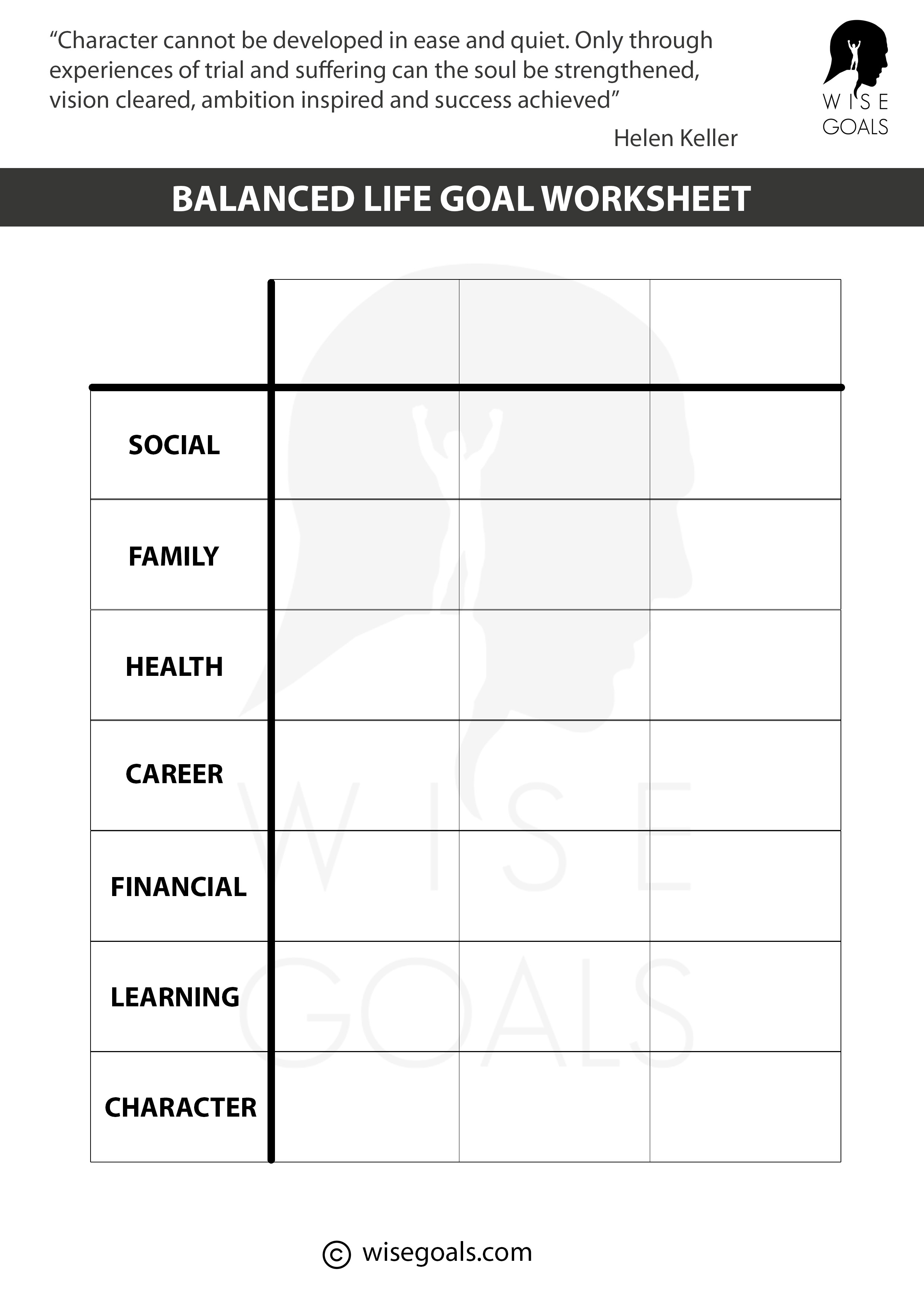health and wellness goal worksheet