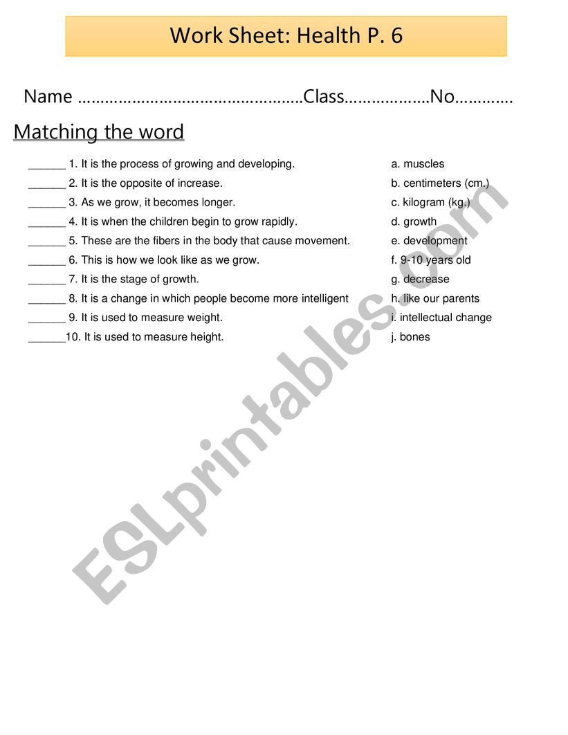 health education worksheet