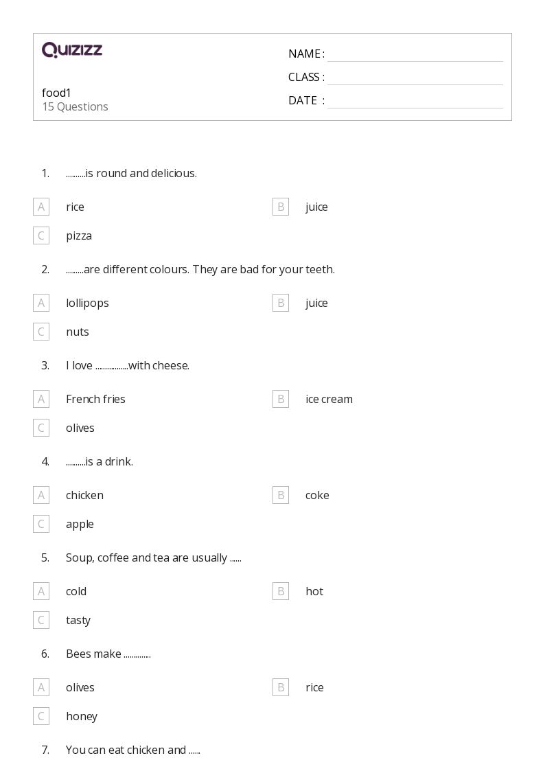 50+ Food worksheets for 5th Year on Quizizz | Free &  Printable