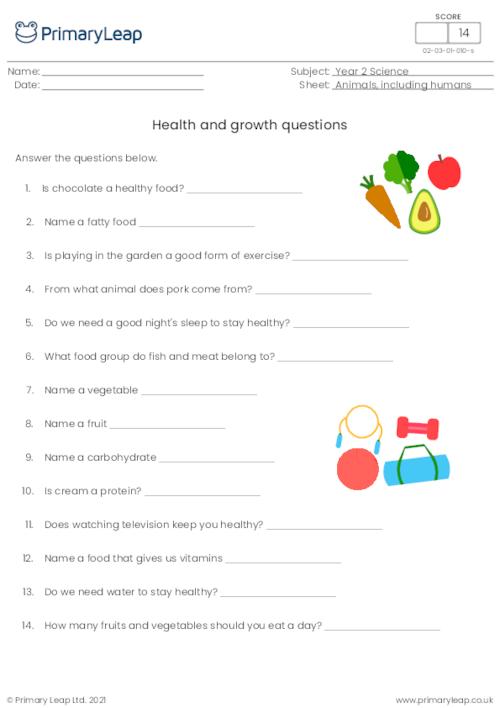 health worksheet answers