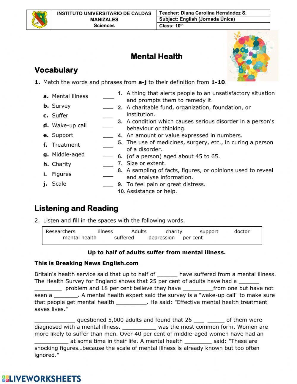 health worksheet answers