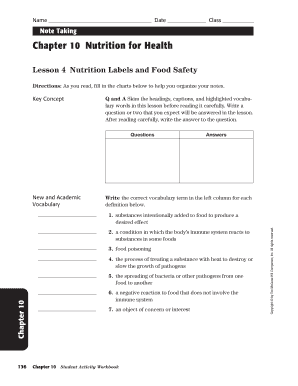 health worksheet answers