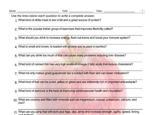 health worksheet answers