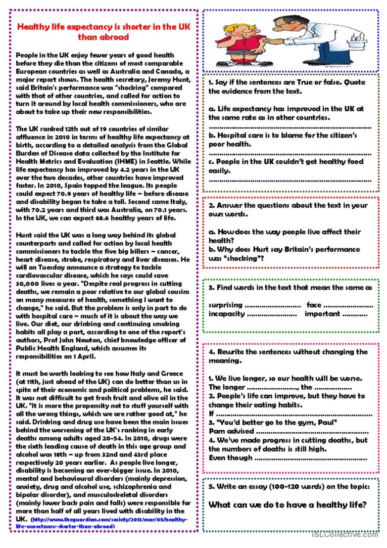 Healthy life expectancy is shorter i…: English ESL worksheets pdf ...