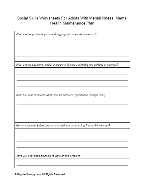 health worksheet for adults