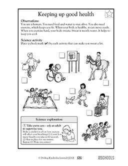 health worksheet for first grade
