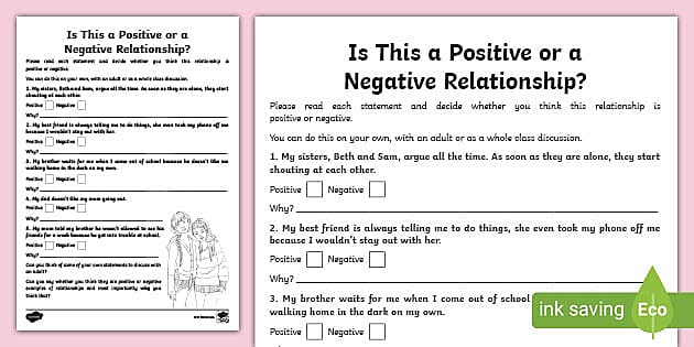 Positive Or Negative Relationships Worksheet | NZ Resources