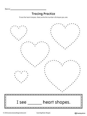 Geometric Shape Counting and Tracing: Heart | Shapes preschool ...