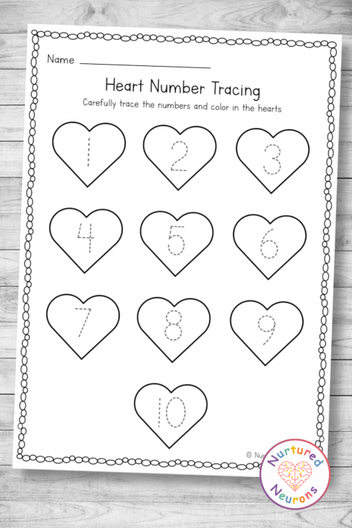 Heart Number Tracing Worksheet 1-10 (Valentines Day Preschool ...