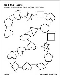 Free heart shape activity worksheets for preschool children