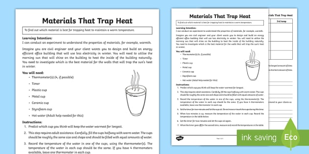 heat and temperature worksheet