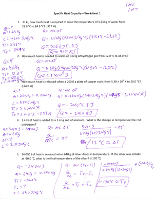 Specific Heat Capacity - Worksheet (Key) - Specific Heat Capacity ...