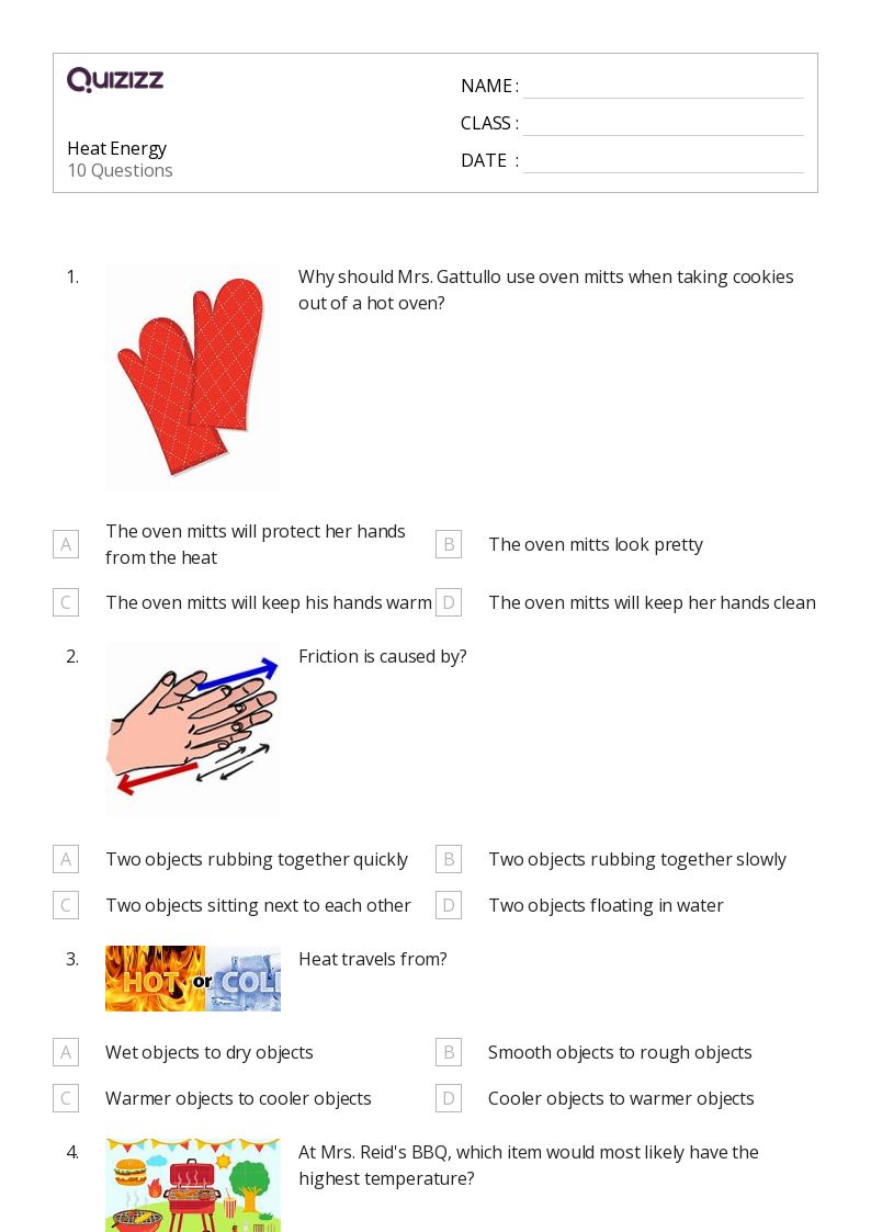 heat energy 3rd grade worksheet