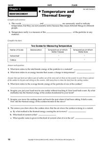 Temperature and Thermal Energy Worksheet for 9th - 10th Grade ...