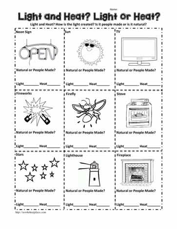 Light and Heat Energy Worksheets
