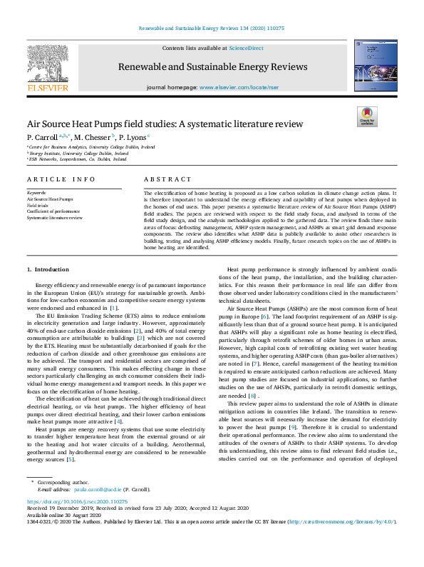 PDF) Air Source Heat Pumps field studies: A systematic literature ...