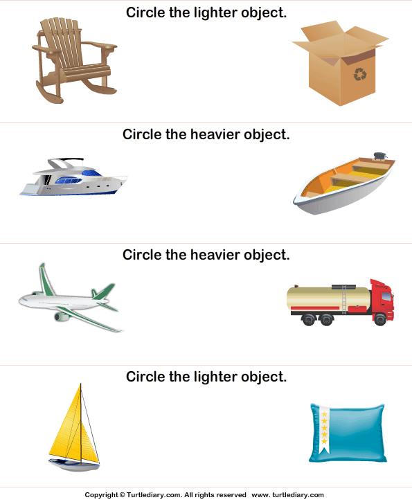 Heavy and Light Worksheets