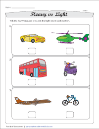 Weight - Heavy or Light Worksheet (for Kids) | Mocomi