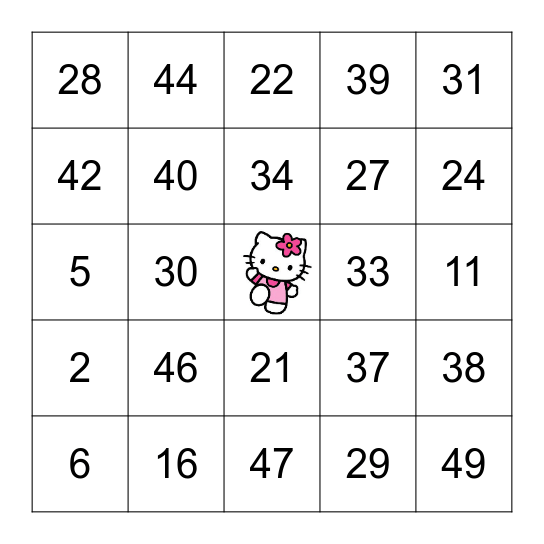Hello Kitty Birthday Bingo Card