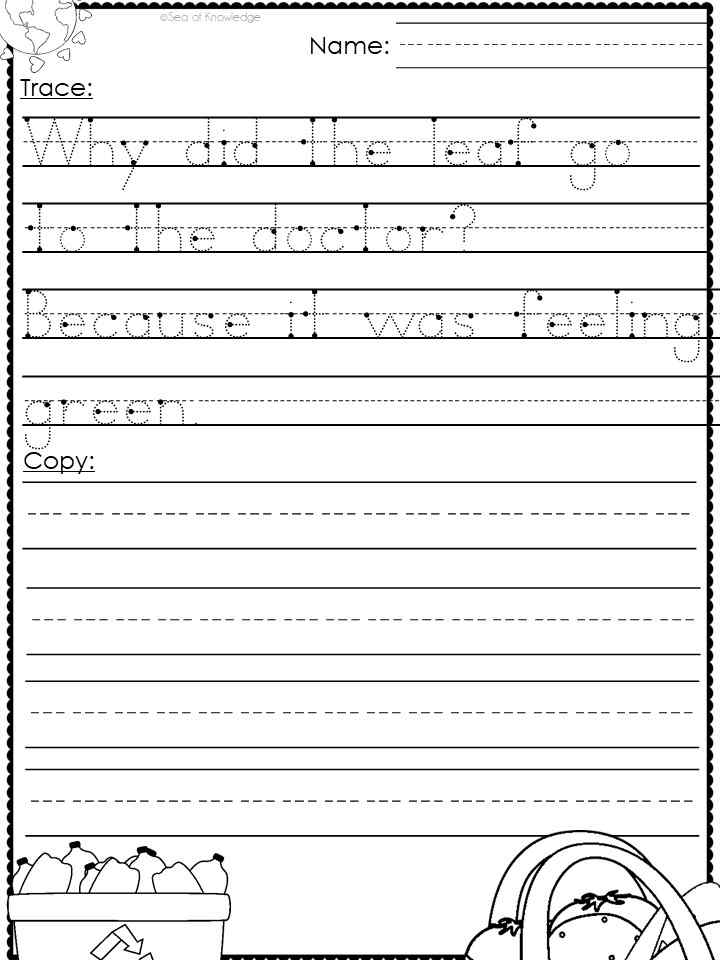 Handwriting Practice Free Printables Earth Day Jokes